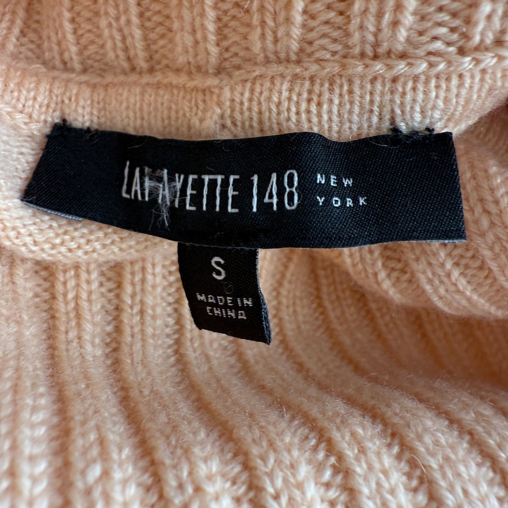 Lafayette 148 Blush Peach Cashmere‎ Fitted Turtleneck Sweater sz Small - Picture 5 of 8